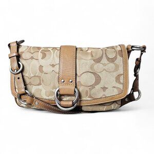 Coach Chelsea Monogram Canvas Leather Suede Beige Signature Shoulder Bag COA